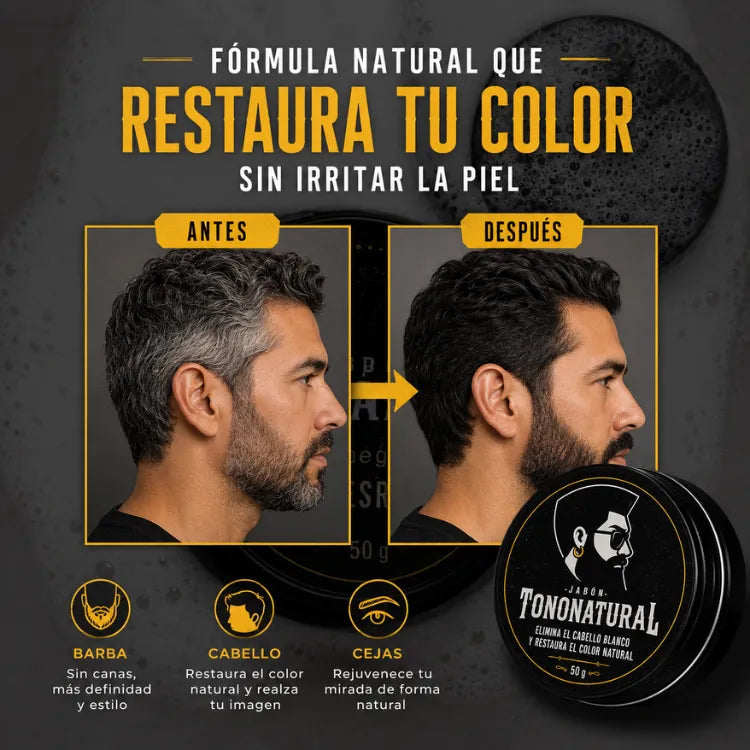 Jabón TonoNatural – Elimina el Cabello Blanco y Restaura el Color Natural Alivio Premium